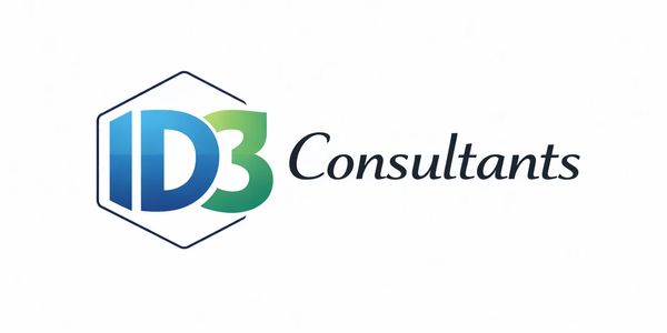 Logo of ID3 Consultants with a blue and green hexagonal design.