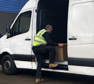 Courier driver delivering box