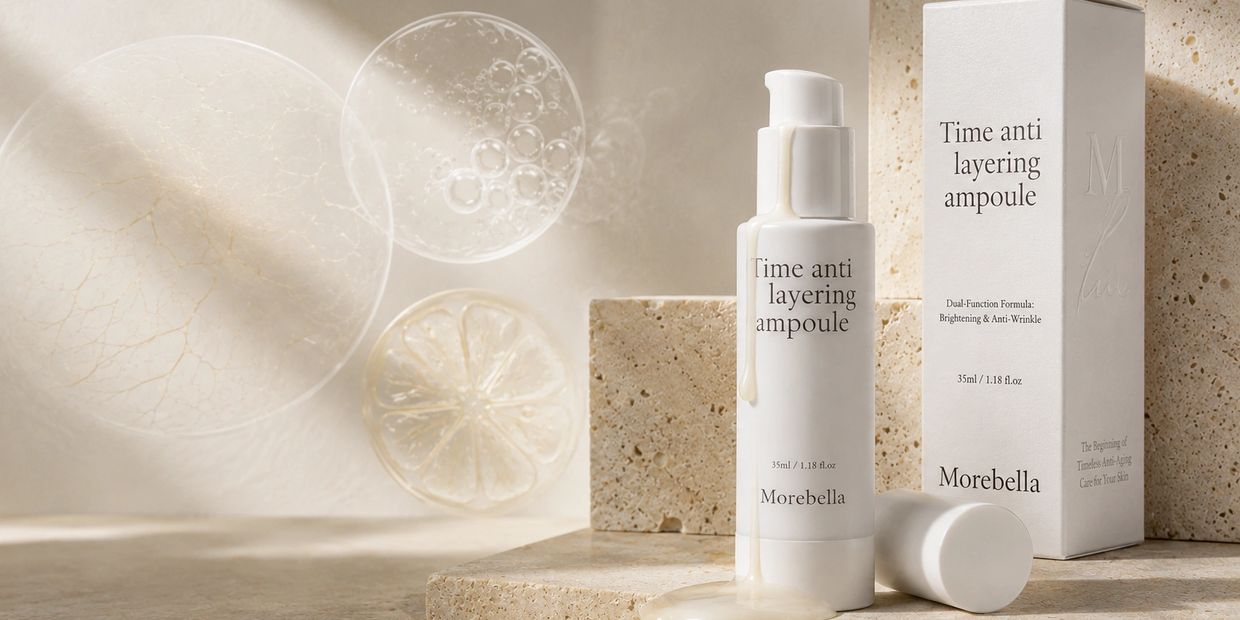 Morebella Time Anti Layering Ampoule with a clean, minimalistic design.