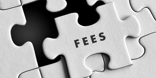 white jigsaw puzzle with one piece slightly raised, revealing the word "FEES" printed in bold,