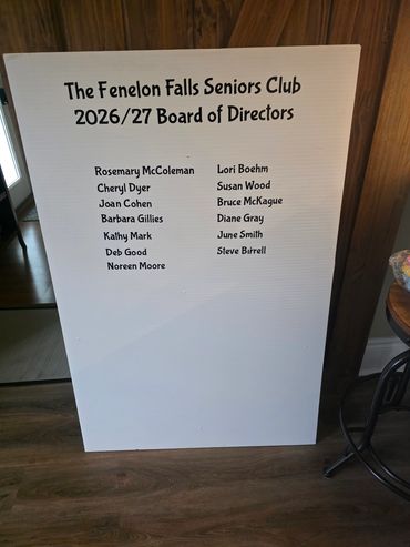 Board of Directors for Fenelon Falls Seniors Club 2026/27.