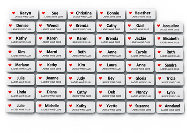 Name tags of Ladies Wine Club members.