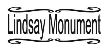 Text logo of Lindsay Monument with decorative swirls.
