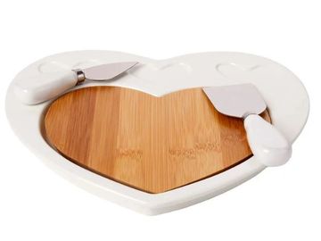 Debora Carlucci Ceramic Wedding Favors - White Porcelain and Wood 3pc Cheese Cutting Board #DC4556