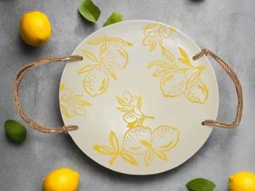 Cucina Italiana Wedding Ceramic Favors - Lemon Design. Lemon Design Dinner Serving Plate W. Rope 10"