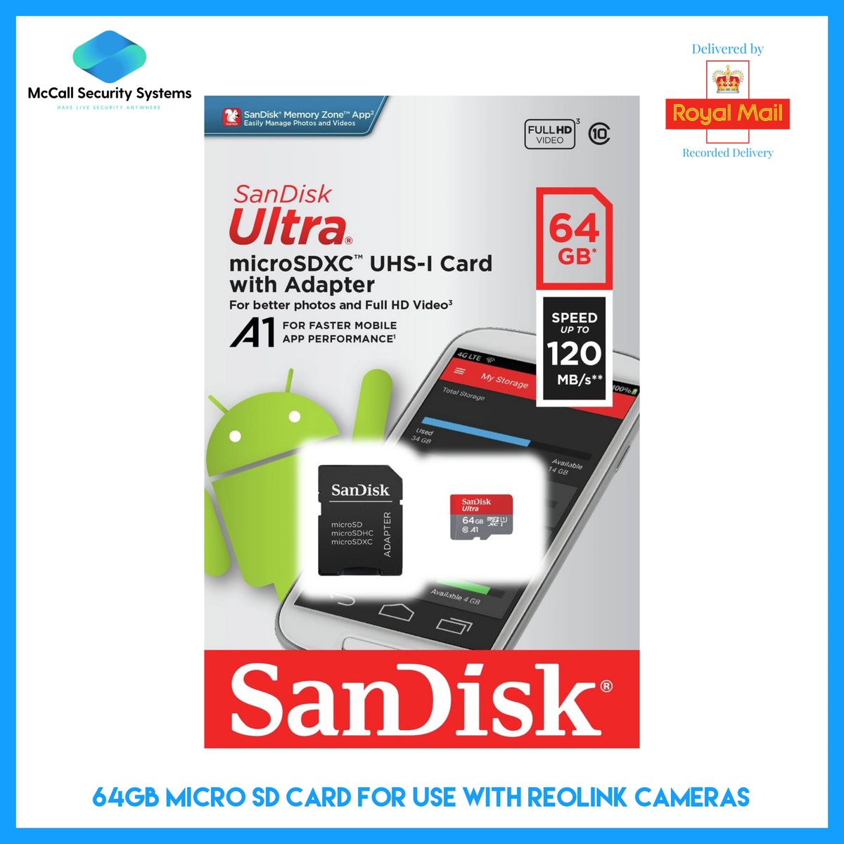 SANDISK ULTRA 64GB MICRO SD CARD FOR REOLINK CAMERAS