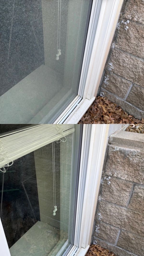 Comparison of a dirty window and a clean window side by side.