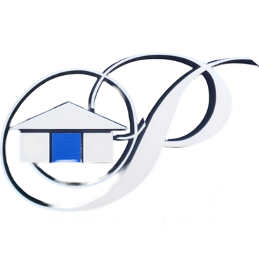 Prestige Homes Logo Tiny Home With Blue Door, P In Cursive That Goes Around The Home To Protect It.