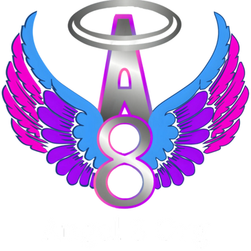 Angel 8 Org. LOGO Silver A with halo over & 8 with Purple & Pink Wings 