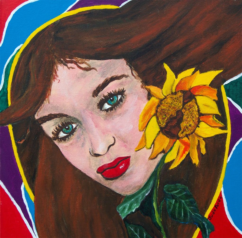 Girl with Sunflower, Judy Bragg Pardo, Jude, sunflower, girl, spiritual, visionary