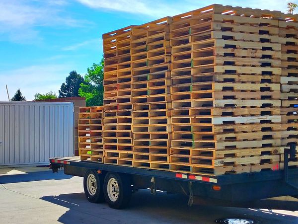 Wood pallets loaded on our trailer, for bulk orders.