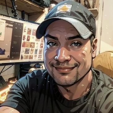 Joven con gorra sonriendo frente a un ordenador.