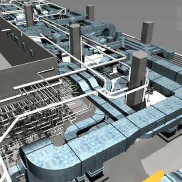 3D model of a building's HVAC and piping system.