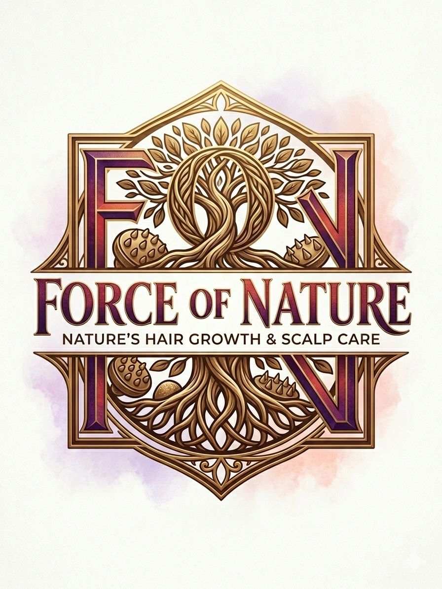 Elegant logo for Force of Nature hair growth and scalp care.
