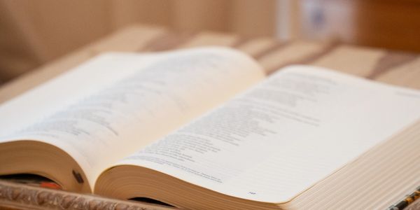 Open book resting on a carved wooden stand in a cozy room.