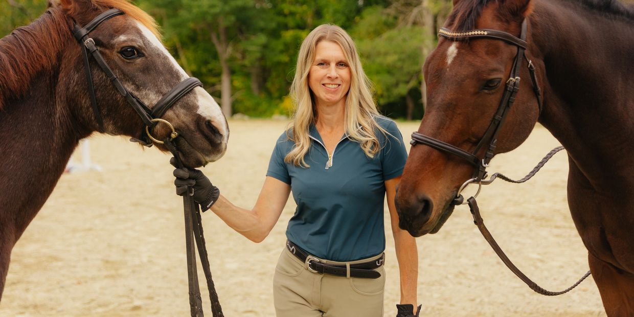 Jumping With You founder, Tammy Lester, with her daughter's two horses, Stewie and James.