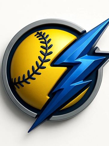 Yellow baseball with blue lightning bolt emblem.