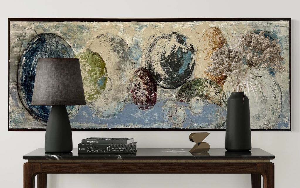 "Across the Lake" is 24" x 72" Acrylic on Canvas 2022 by Holly Hays Wilhelm