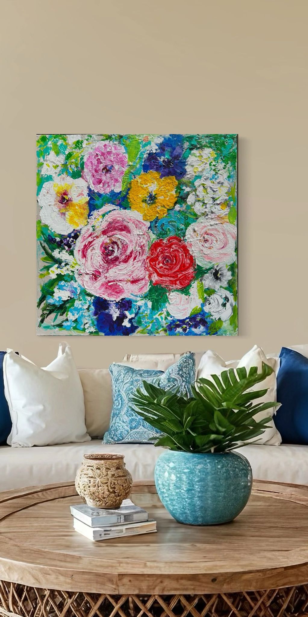 "Everything's Coming Up Roses" 36" by 36" Acrylic on Canvas 2023 by Holly Hays Wilhelm