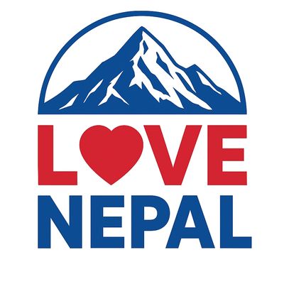 Logo with mountain and heart symbol saying Love Nepal.
