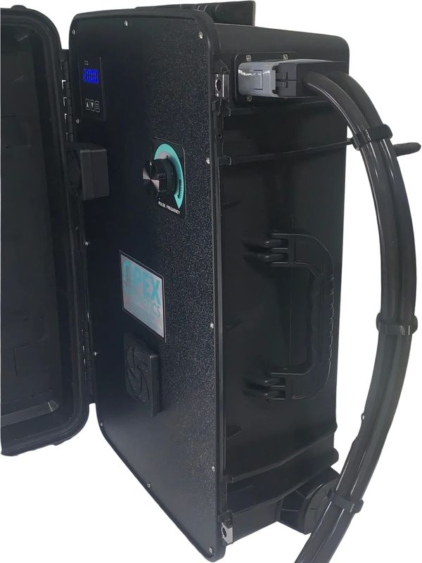 Aura 9000 PEMF Device | 32,000 Gauss | Open angle view | timer display on | Coil connected | Apex Ma