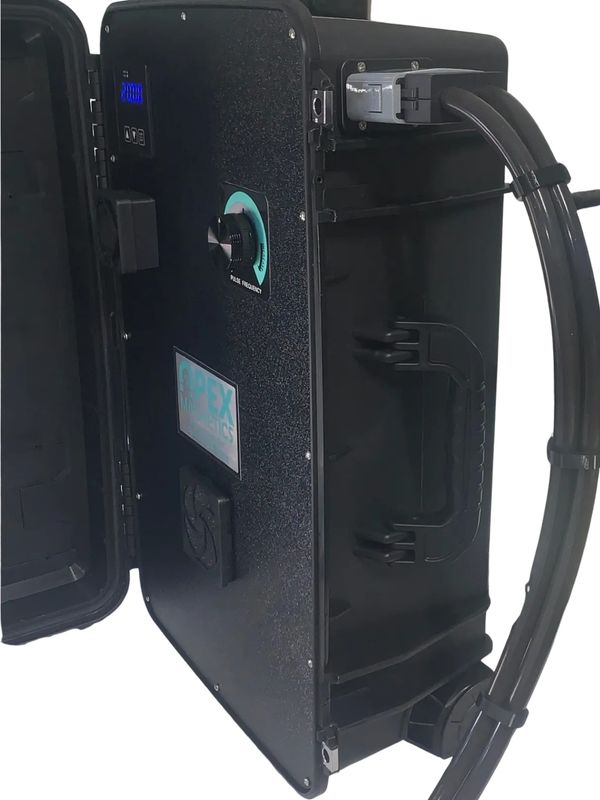 Aura 9000 PEMF machine, angled view, open, PEMF coil attached to the device. made by Apex Magnetics 