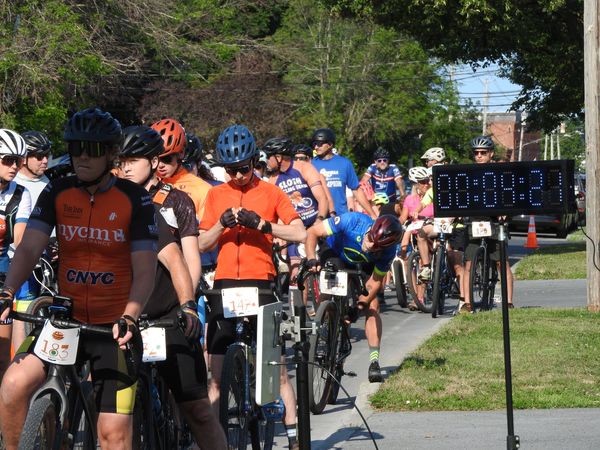 Cyclists lined up at the start of a race
