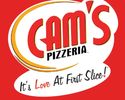 Logo of Cam's Pizzeria with slogan.