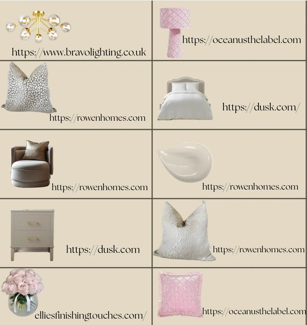 Collection of home decor items with their online store links.