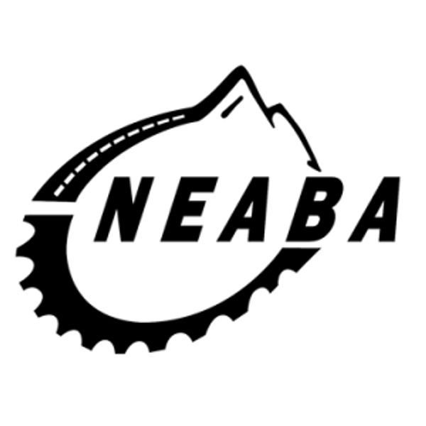 NEABA logo with mountain and bike gear elements.