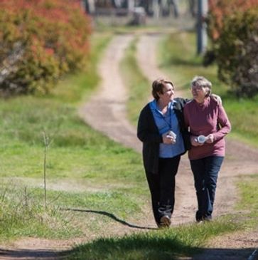 elderly person walking in the country with support