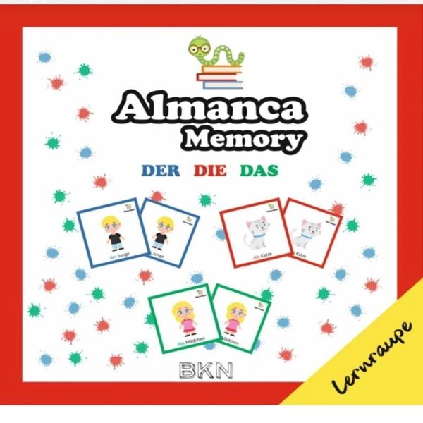 Colorful German memory game cards teaching articles der, die, das with pictures.