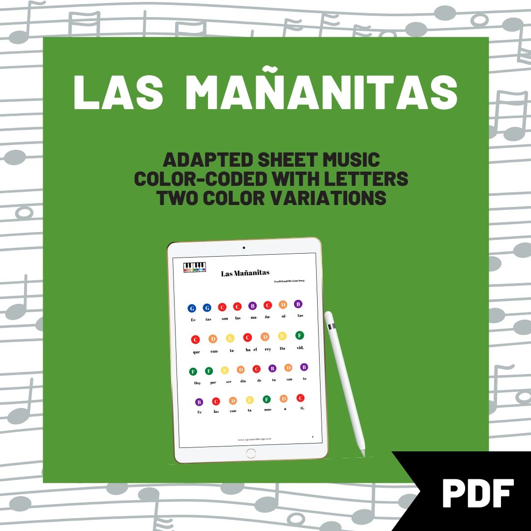 Las Mañanitas Melody (Sheet music with Pre-Staff/Color Coded/Letter Name  Options)