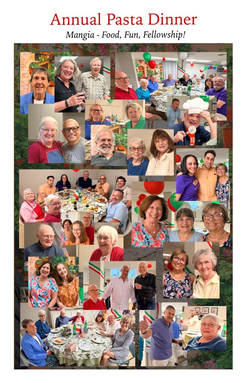 Collage of joyful people celebrating an Annual Pasta Dinner together.