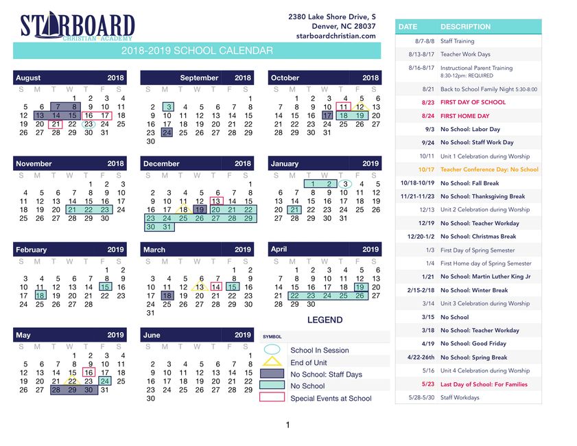 School Calendar Starboard Christian Academy