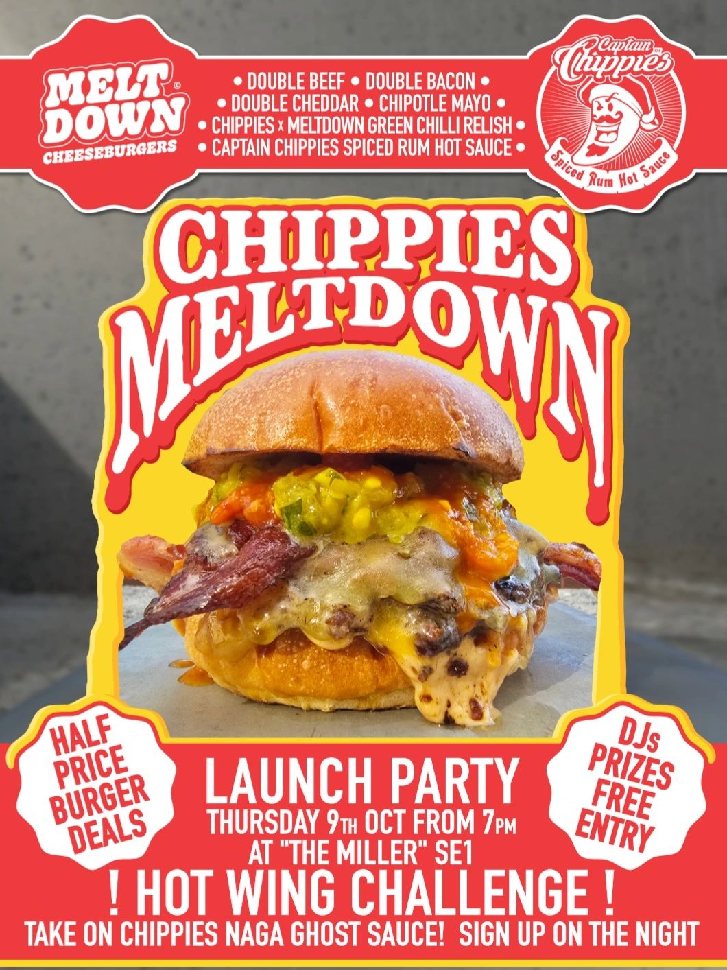 CHIPPIES MELTDOWN CHEESEBURGER LAUNCH PARTY POSTER