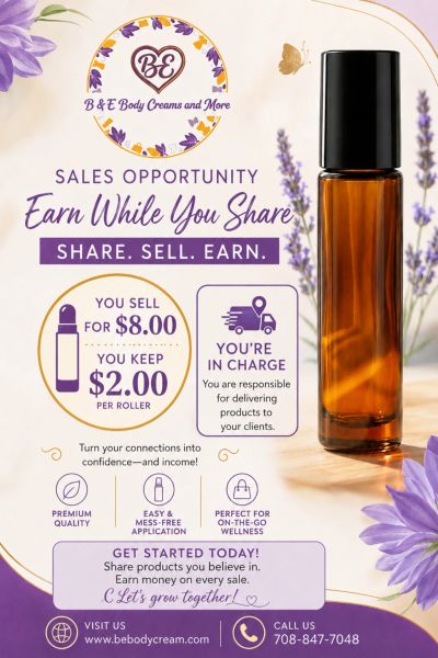 Sales opportunity for B &amp; E Body Creams with easy, earn-while-you-share model.