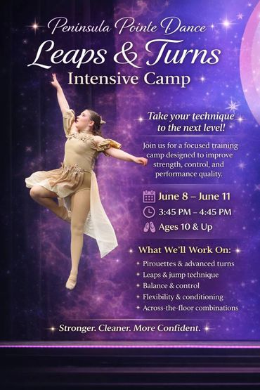Dance intensive camp focusing on leaps, turns, and technique improvement.