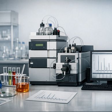 Laboratory equipment with chemical analysis setup.