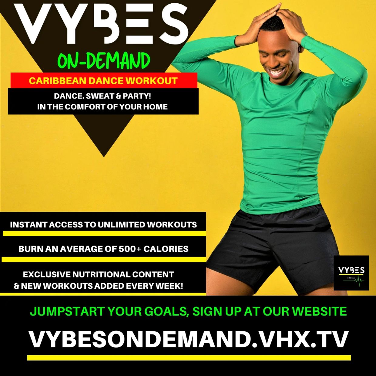 Energetic Caribbean dance workout on-demand to burn calories and enjoy from home.