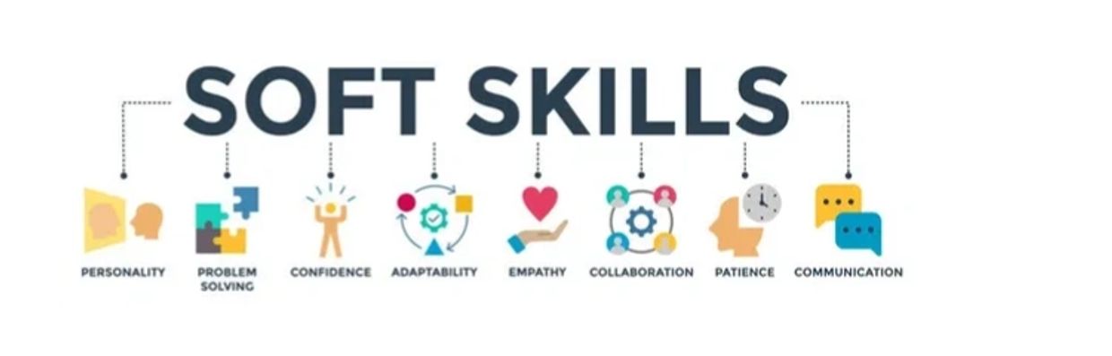 The words Soft Skills along with traits: personality, problem-solving, confidence, adaptability. emp