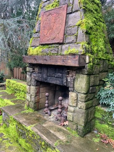 Outdoor fireplace mantel. 