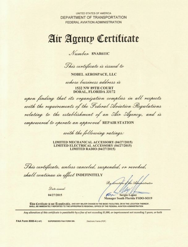 Certification | Nobel Aerospace
