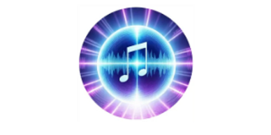 Glowing circular music icon with soundwave design and a white musical note.