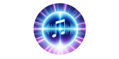 Bright blue and purple circular music icon with a musical note in the middle.