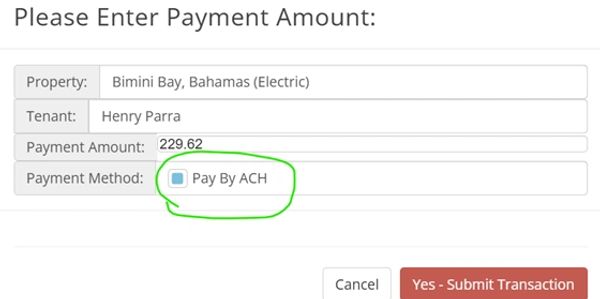 Form to enter payment details for Bimini Bay property.