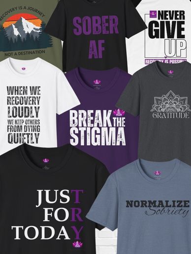 Serenity House Apparel Recovery T shirts - Break the stigma, SOBER AF, Normalize Sobriety Shop Store