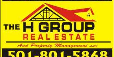 Real estate company logo with contact number.