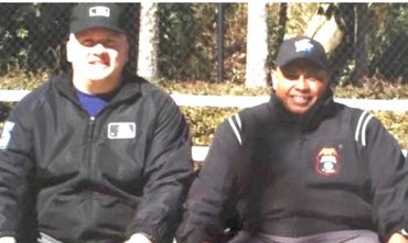 Sitting with Major League Baseball Umpire 
Jeff Nelson after an umpires' training session in 2016