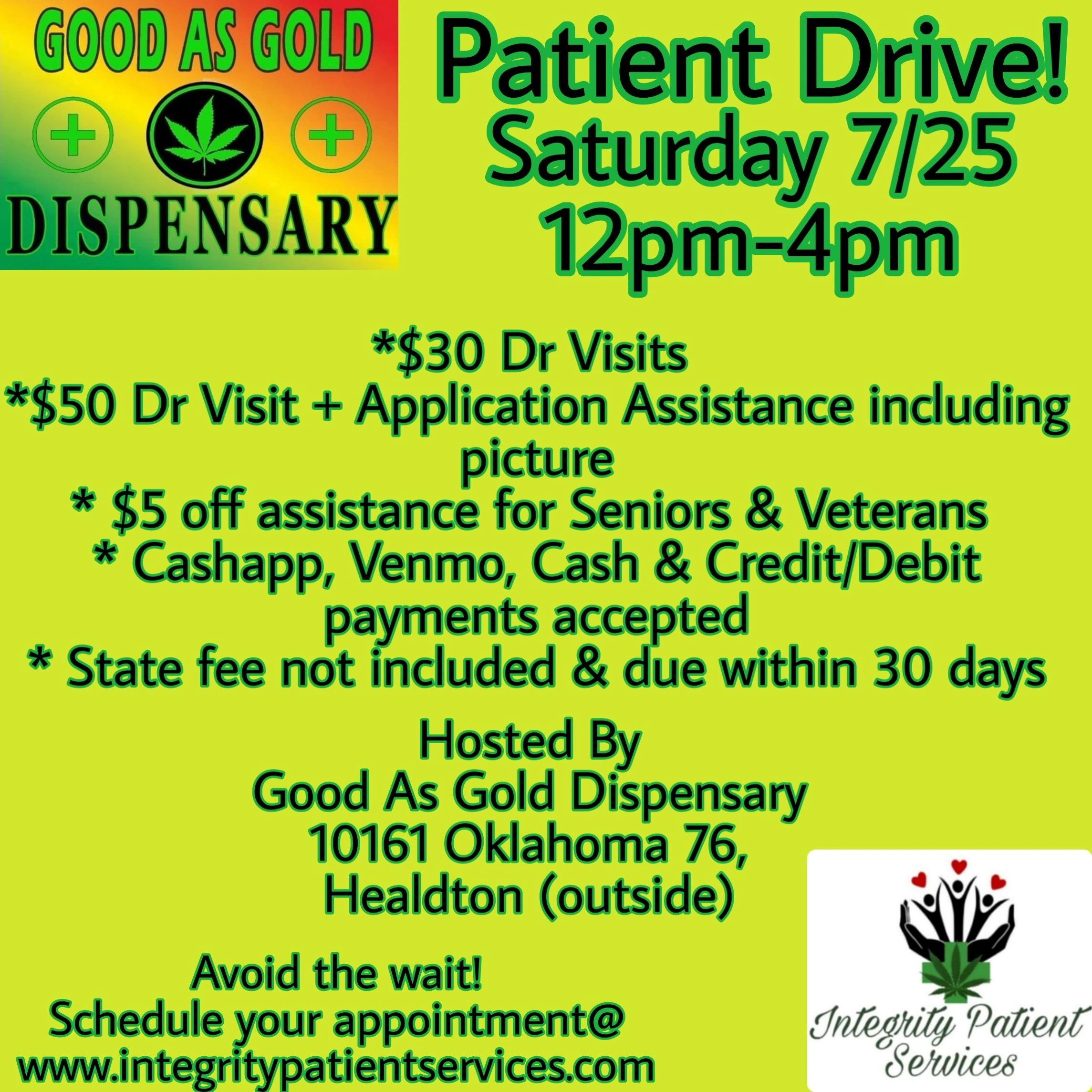 Patient Drive Saturday, 7/25 Healdton